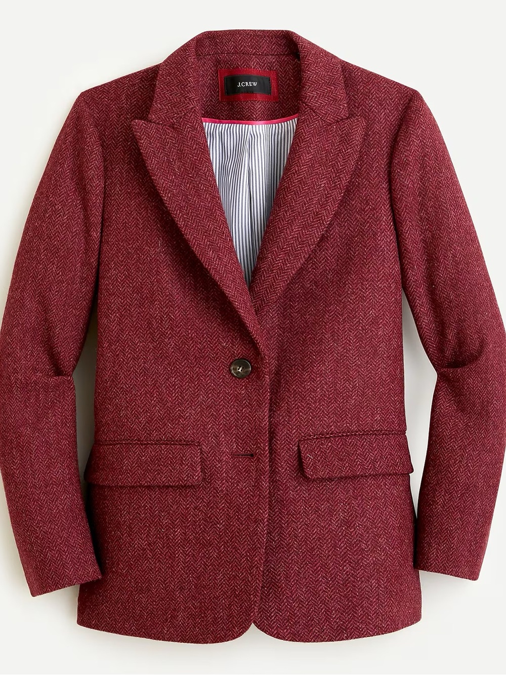 J. Crew Women's Boyfriend Blazer English Wool Herringbone, Wine Burgundy, 12P